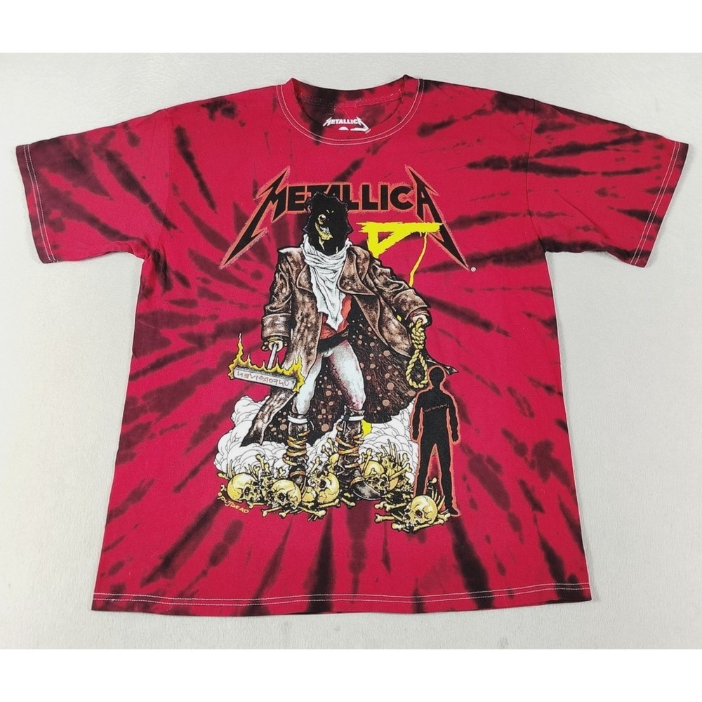 Metallica Shirt Mens Medium Red Tie Dye Unforgiven Skull Graphic Metal Rocker